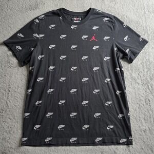 Jordan Jumpman T-Shirt Mens Large Black AOP Nike Swoosh Short Sleeve Crewneck